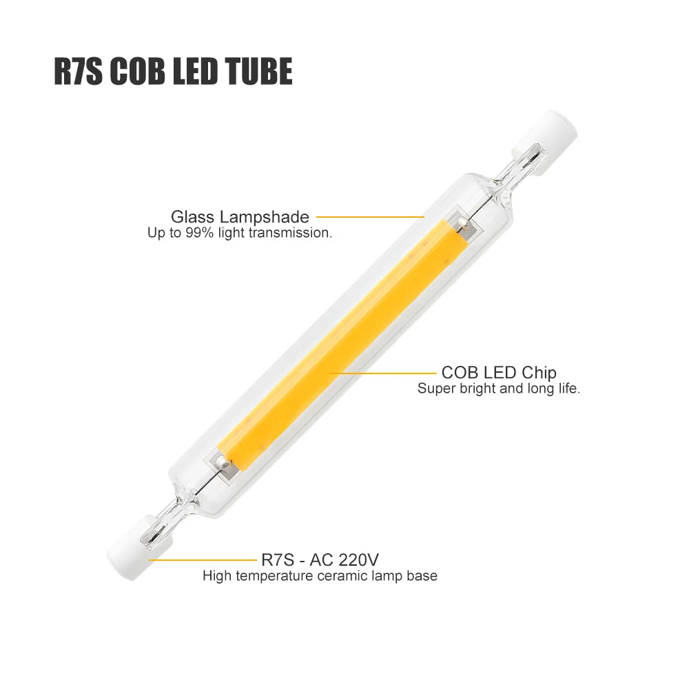 Lamparas стекло R7S COB светодиодный 4 Вт 78 мм 8,5 Вт 118 м электрическая лампа трубчатая Замена 15 Вт 20 Вт 30 Вт 50 Вт галогенная лампа AC 220 В прожектор Bombillas