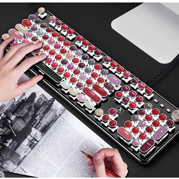 

HOT-Mechanical Keyboard Metal Backlit Retro USB Wired 104 Keys Office for Laptop Desktop PC Gamer Game Keyboard