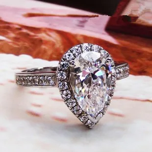 

luxurious Style 3 Carat SONA diamant Pear Cut Engagement Rings for women Water drop engagement ring beautiful pear cut ring (BB)