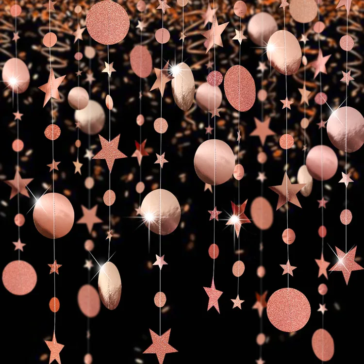 4m Rose Gold Twinkle moon Star Shape Banners  Paper Garland 1st Happy Birthday Party Decorations Wedding Christmas Banner