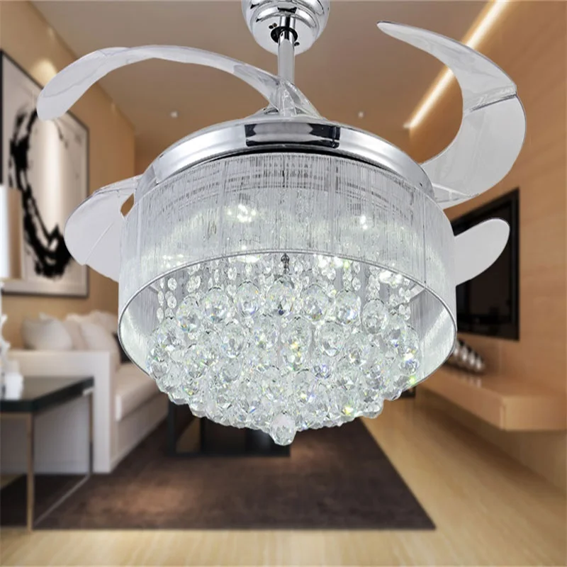 100 Crystal Ceiling Fan Decorative Silver Fan Body Retractable