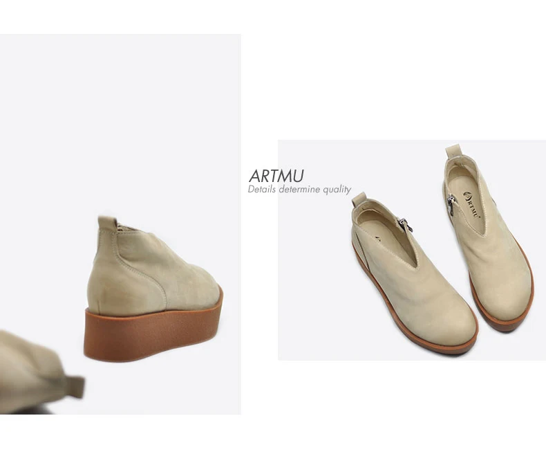 Artmu/оригинальная Женская обувь в стиле ретро г. Новые ботильоны на толстой подошве женские ботинки из натуральной кожи на платформе обувь на молнии с круглым носком, 188-11