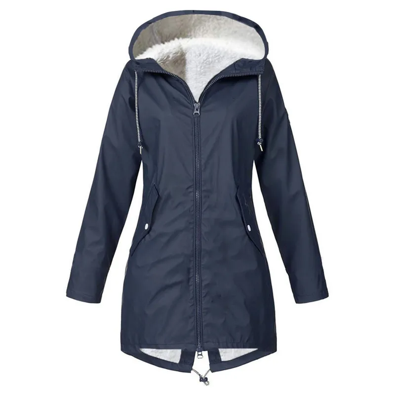 Красное зимнее женское пальто на молнии, однотонное, простое, теплое, Kawaii, повседневное, Женское пальто, корейская модная одежда, женский плащ, ветрозащитный, O24 - Цвет: Navy