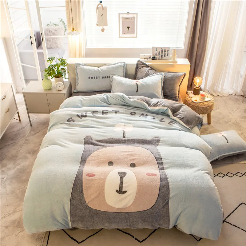 sweet smile Модный кашемировый Комплект постельного белья со снежинками, 4 шт., простыня, пододеяльник, фланелевый флисовый комплект с 3D тиснением, зимний AB боковой Комплект постельного белья - Цвет: sweet smile