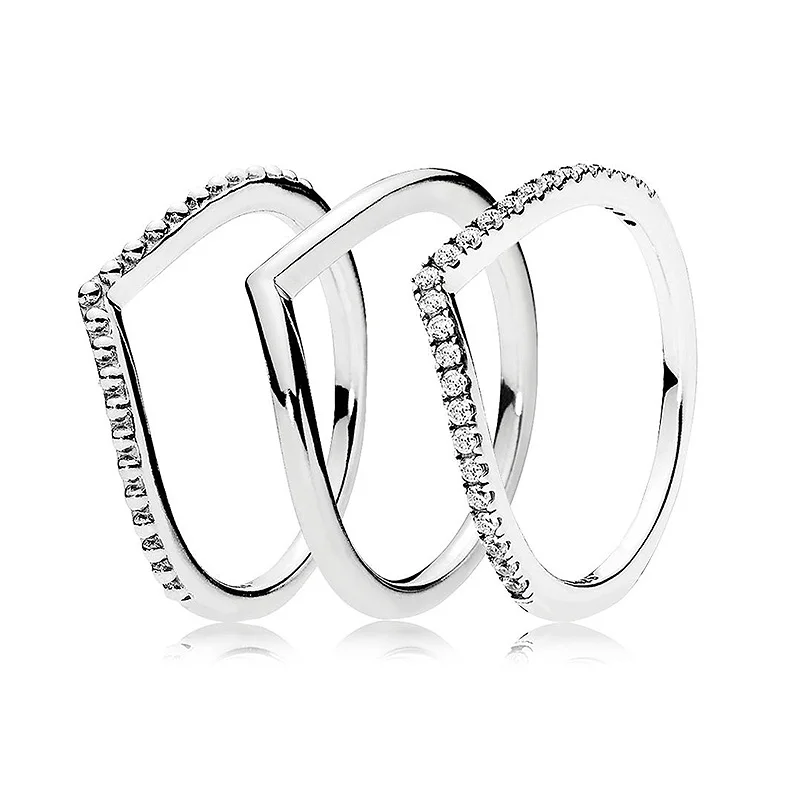 

BaoFu100% 925 Sterling Silver Ring Simple Style V-shaped Ring Girl Party Gift High-end Jewelry
