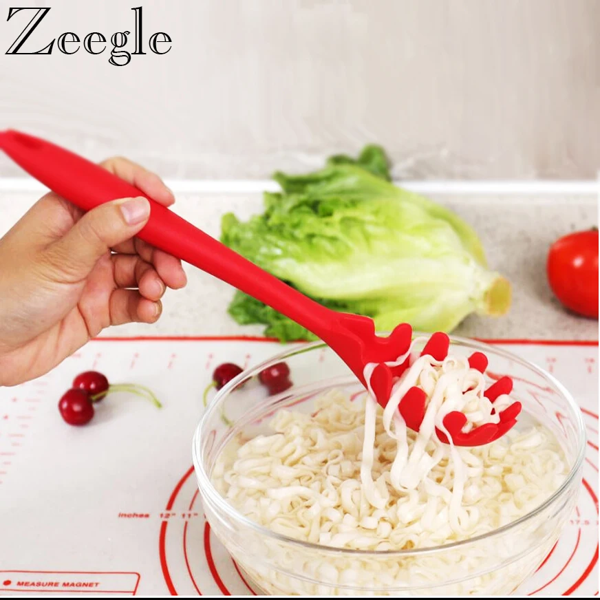 Zeegle силиконовая ложка для лапши, посуда с длинной ручкой, кухонный гаджет, ложки для приготовления пищи, дуршлаг для лапши, ложка для спагетти, ковш
