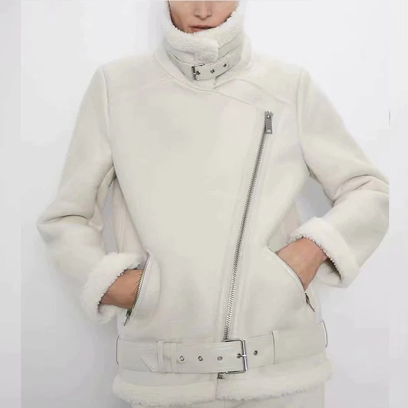 FMFSSOM зимняя куртка из искусственной овечьей кожи, Женская куртка из искусственной овечьей кожи, меховая замшевая куртка, пальто, женская теплая плотная верхняя одежда