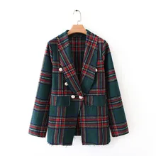 Женское клетчатое пальто, осень, новая мода, шерстяной материал, современные женские повседневные топы