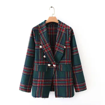 

Women Plaid Coat 2019 Autumn New Fashion Woolen Material Modern Lady Casual Tops