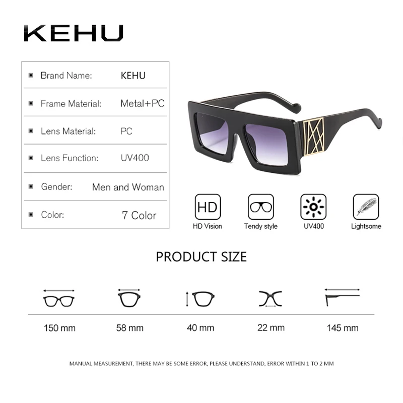 KEHU, модные квадратные солнцезащитные очки, женские большие очки, оправа, негабаритный размер, солнцезащитные очки, для путешествий, для девушек, оттенки, UV400, очки, XH109