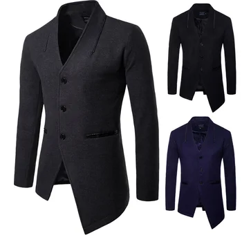 

Autumn and Winter Men Long Coat Irregular Style Black Blue Grey Colors S-xxl Sizes Mens Trench Coat Casaco Black Trench Coat Men