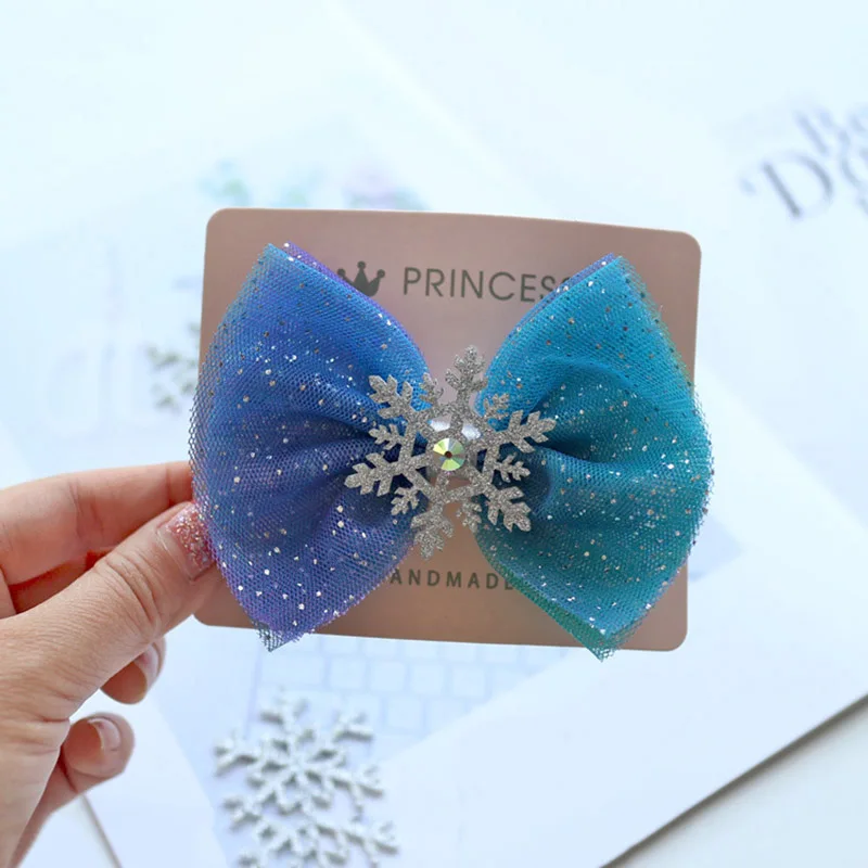 10cm blue Сетчатые детские заколки для волос блестящие банты Детские заколки Снежинка заколки для малышей заколки для волос Детские аксессуары для волос - Цвет: 10cm blue