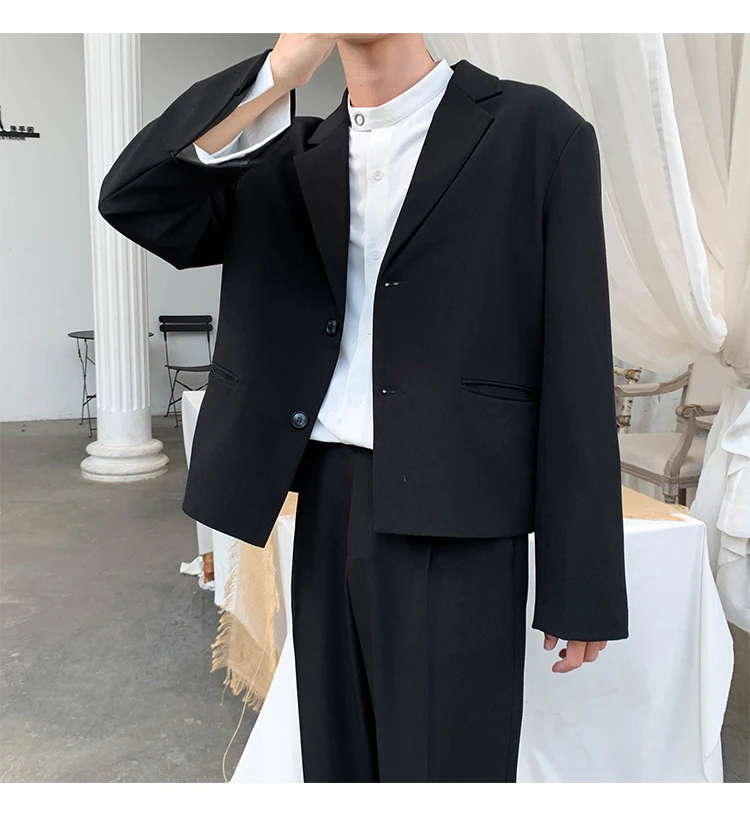 Men's Fashion Loose Outerwear Pure Color Two Single Western Clothes Suit Jacket Casual Black Business Blazers Size M-XL