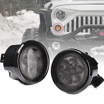 

1PAIR LED Turn Signal Light Amber Smoke Lens for Jeep Wrangler JK Unlimited 07-17 Car Front Grill Signal Indicator Lamp Assembly
