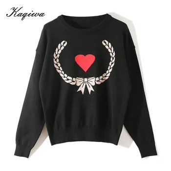 

2020 autumn winter Korean version of the new women's hearts wheat flower interlace pullover sweater long-sleeved love knit top