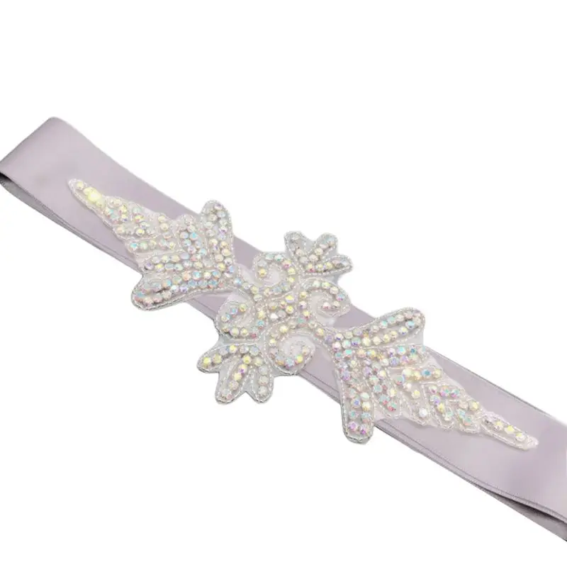 Серый Women Bridal Classic Handmade Woven Jewelry Wedding Waist Belt Hologram Glitter Rhinestone Applique Dress Gown Sashes Cummerbund - Цвет: Серый