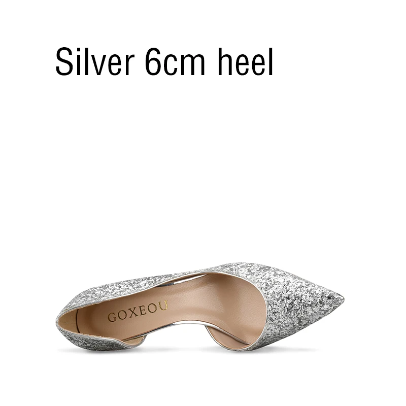 GOXEOU; коллекция года; женская обувь; size32-46 обувь на тонком высоком каблуке; пикантная обувь с острым носком без шнуровки; обувь ручной работы для свадьбы и офиса; - Цвет: Silver 6cm heel