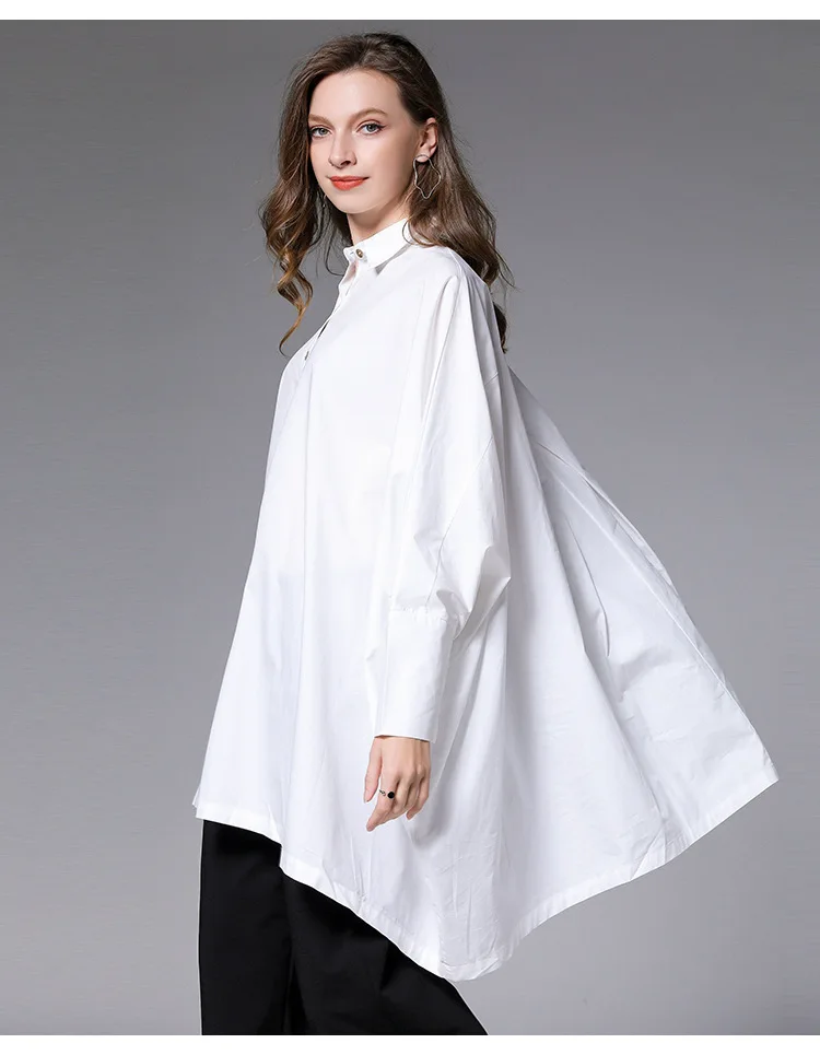 Женская Повседневная Свободная рубашка с длинным рукавом и рукавом летучая мышь, необычная Однотонная рубашка, модные женские блузки