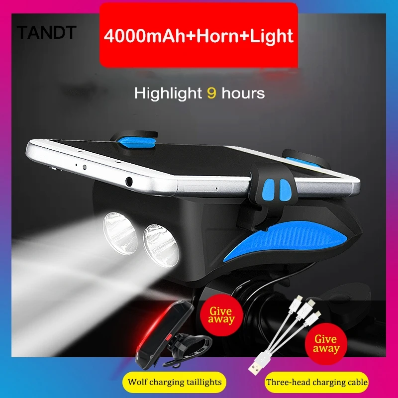 

Bike USB Light Rechargeable Fornt Warning flash Flashlight Handlebar Phone Holder Bicycle Highlight lamp Cycling Horn Led Light