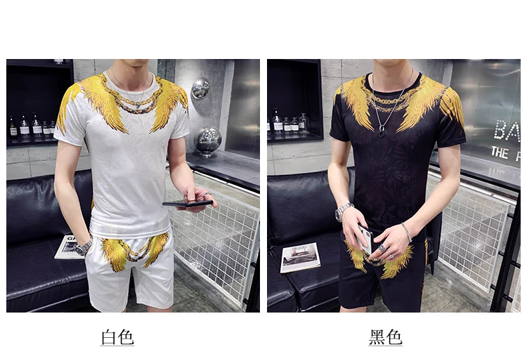 Футболка+ шорты tweddelige mannen Sportkleding Set mannen t-shirt модный мужской Комплект футболок Persoonlijkheid с принтом орла