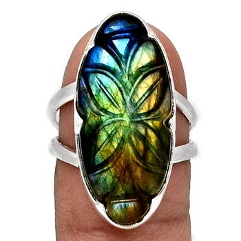 

Genuine Carved Labradorite Ring 925 Sterling Silver, USA Size : 7.5 , AR4327