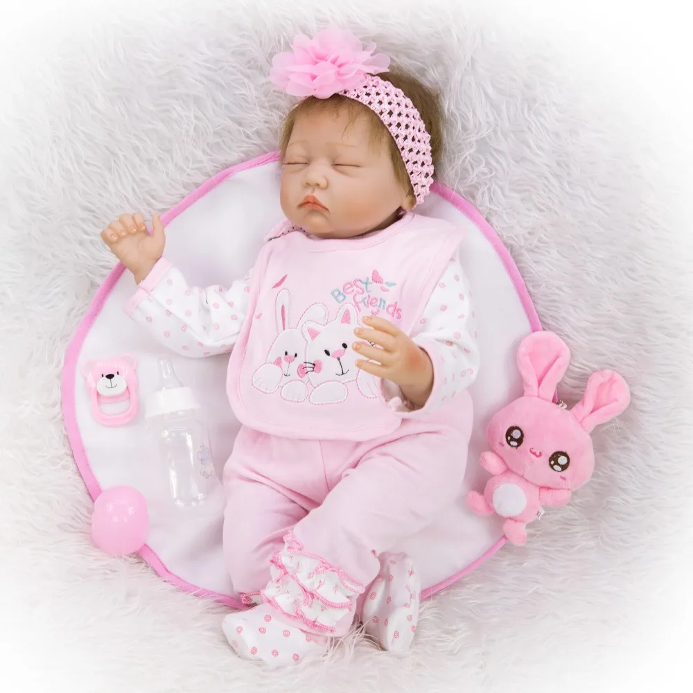 

55cm Handmade cotton body + Silicone Reborn Baby Doll bebe girl reborn Toy Realistic Newborn Alive Sleeping doll clothes gift