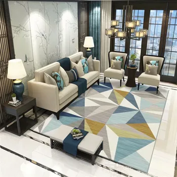 

Nordic Style Large Living Room Area Rug Flannel Anti-slip Parlor Abstract Geometric Carpet Bedroom Bedside Floor Mat Home Decor