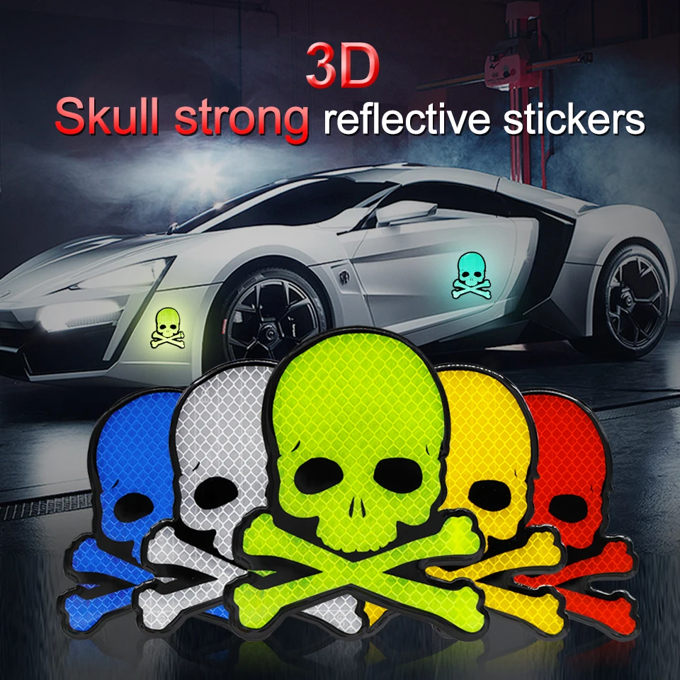 

2020 3D Creative Skull Head Reflective Car Stickers Waterproof Anti-Sack Durable 3D Reflective Warning StickerÂ Accessories