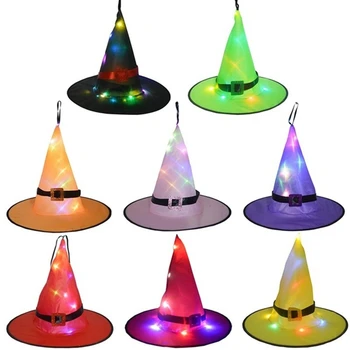 

8Pcs Led Garden Home the Tree Hanging Ornament Glowing Hat Wizard Witch Cap Lights Halloween Festival Lantern