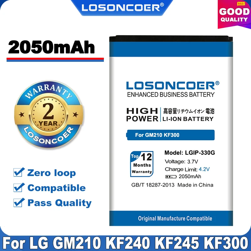 Сменный аккумулятор LOSONCOER 100% оригинал 2050 мА/ч для LG GM210 KF240 KF245 KF300 KF305 KF330 KM380|mobile phone