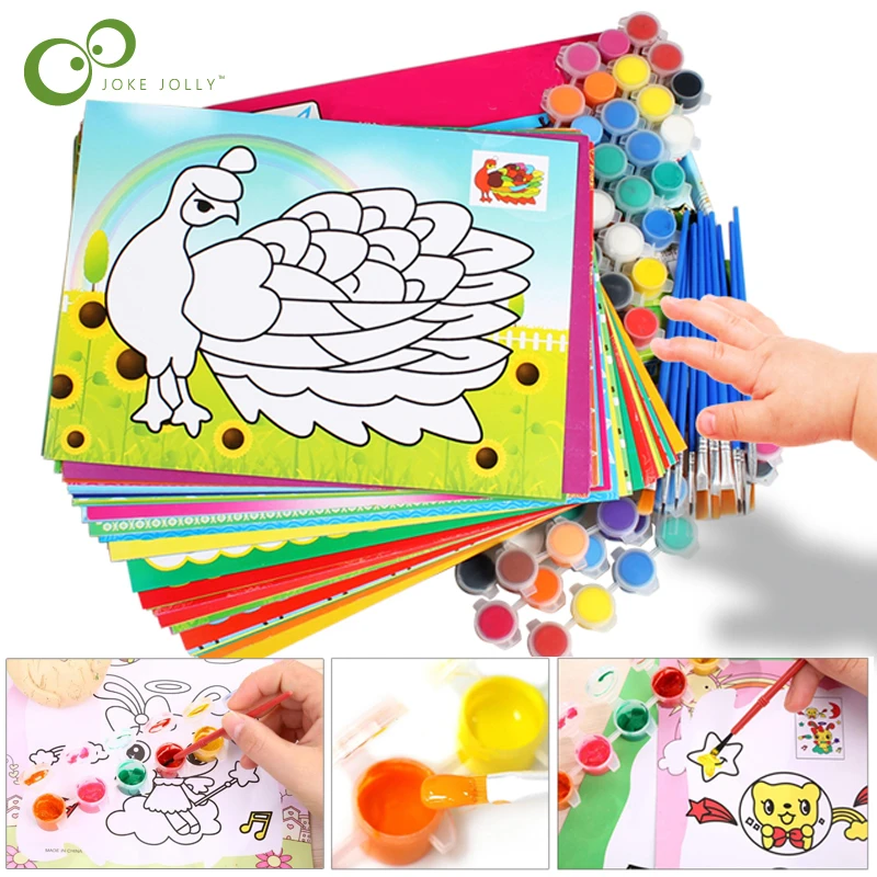 2 juegos de los niños Juguetes Educativos de de herramientas para con 4 patrones 12 colores pigmento 2 cepillos arte infantil DIY de dibujo juguetes GYH|Juguetes para dibujar| - AliExpress