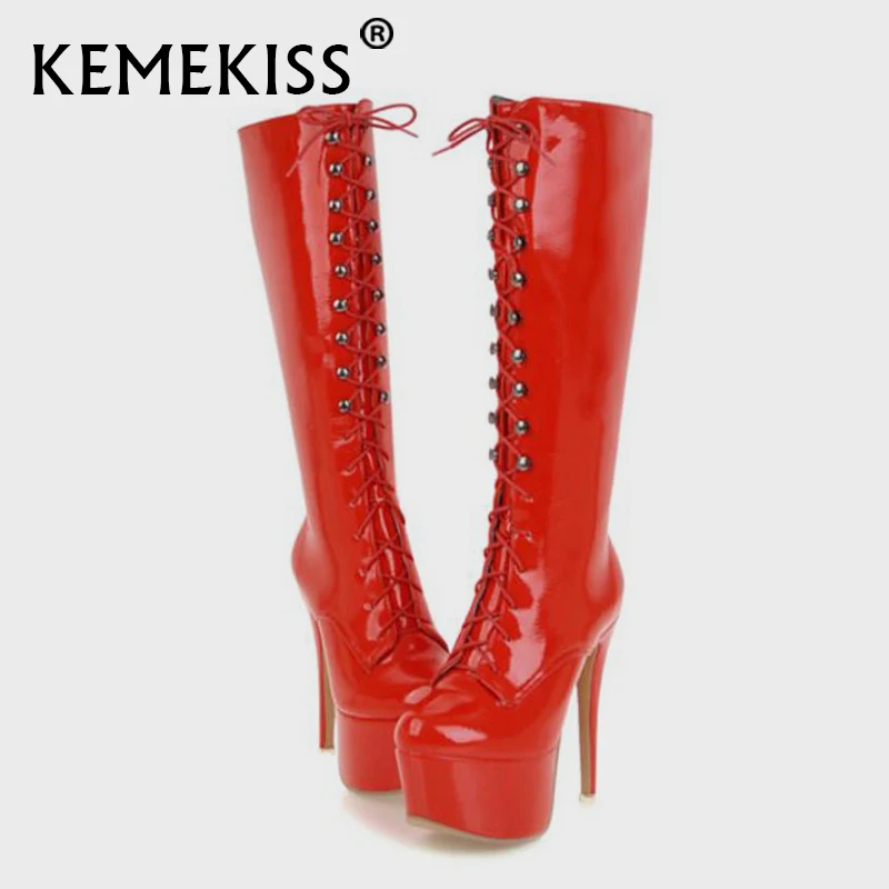 KemeKiss размера плюс 33 48 сексуальные женские ботинки на платформе высоком каблуке