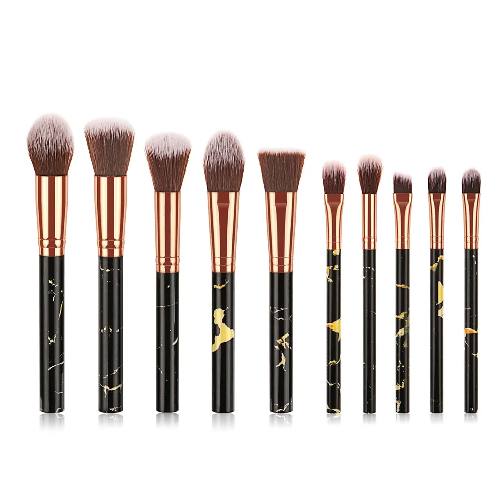 10Pcs Makeup Brushes Set marble handle For Eyebrow Eyeshadow Foundation Concealer Contour Powder eyelash Blending brush T10188