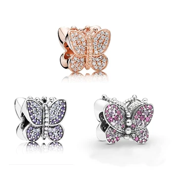 

NEW 925 Sterling Silver Rose Shiny Butterfly Charm Beads Suitable For Women Bracelets And Necklaces Fashion Jewelry Diy
