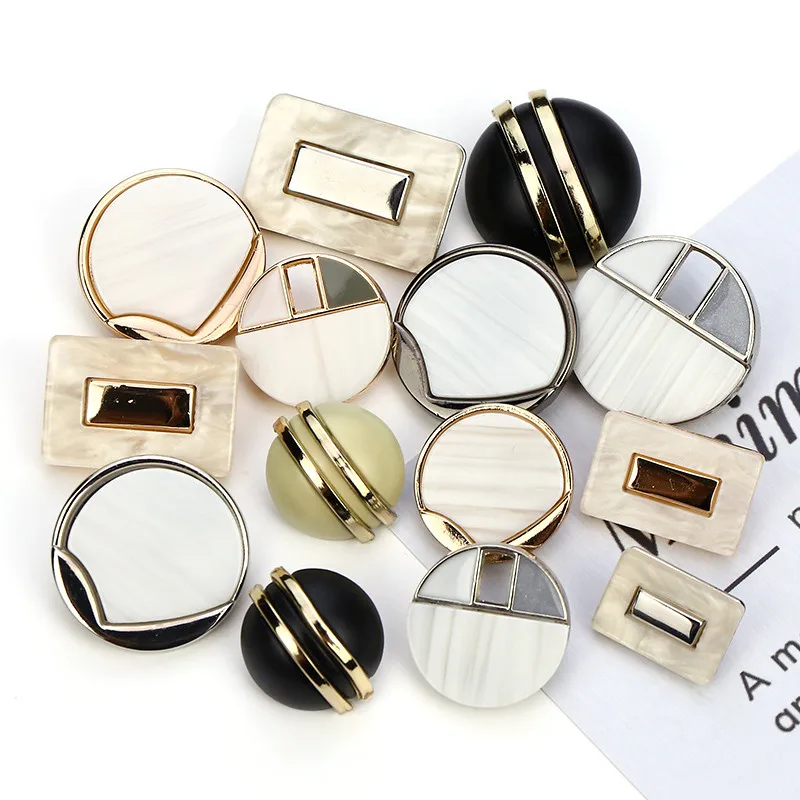 

6pcs 18mm-25mm Square Round Resin Metal Button Combination Decorative Buttons for Women Shirt Suit Coat Sewing Accessories