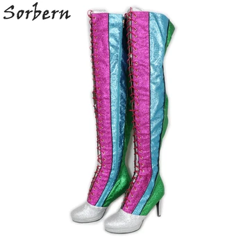 

Sorbern Colorful Glitter Thigh High Boots Women High Heel Stilettos Custom Wide Calf Fit Shaft Length Over The Knee Ladies Boot