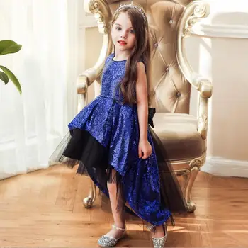 

Wholesale Teenages Girl Dress 2019 Girls Sequin Back Bow Tulle Sundress Kids Party Tutu Dress