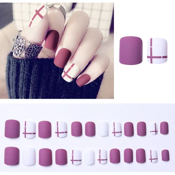 

PinPai 24pcs Reusable Full Cover Matte Shiny False Nail Tips for Decorated Stiletto Design Press On Nails Art Fake Extension Tip