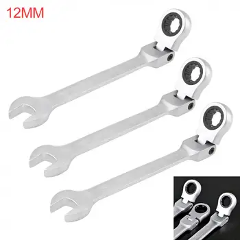 

12mm Flexible Head Wrenches Matte Ratchet Dual-use Wrench Polished Foldable Combination Spanner Open End Spanner for Repairing