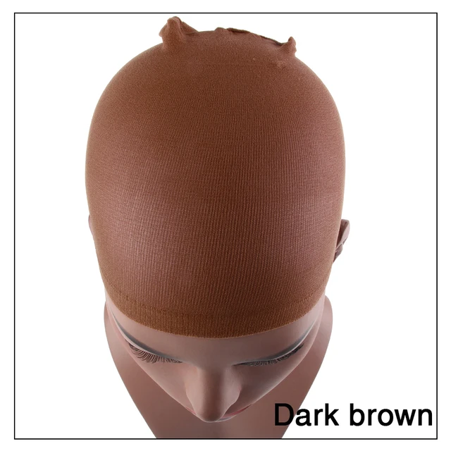Alileader 2Pcs High Quality Wig Cap Brown Stocking Cap To Christmas Cosplay Wig Caps Stocking Elastic Liner Mesh For Making Wigs dark brown