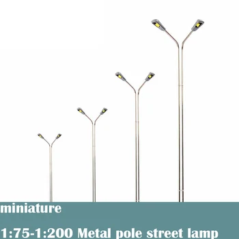 

miniature 1:75-1:200 Metal pole street lamp Double head Sand table model material 3V Luminescent Street Lamp Model 4pcs