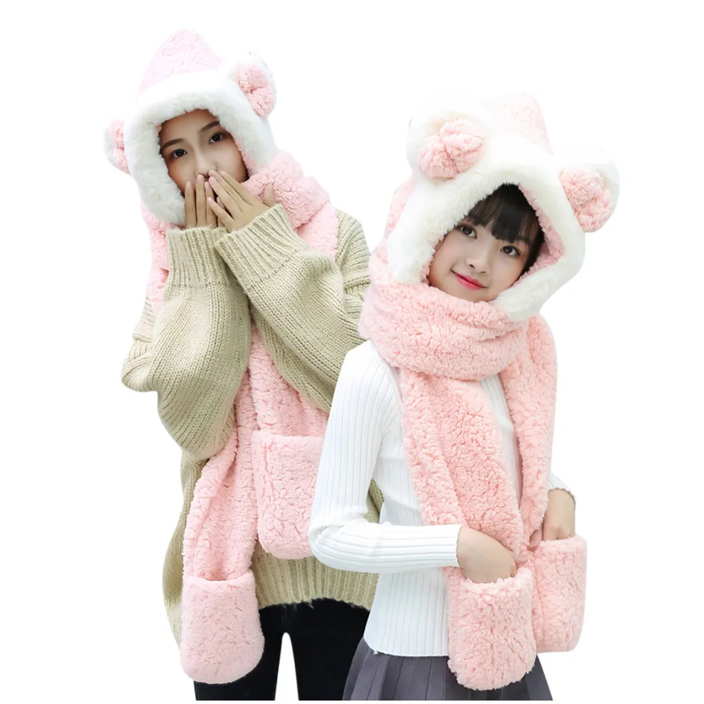 Милая мультяшная шапка, наушники для защиты от холода, шарф, теплые плюшевые шапки, одежда для родителей и детей, Осенние плюшевые меховые шапки для родителей и детей, зимние плюшевые шапки, 19Nov07