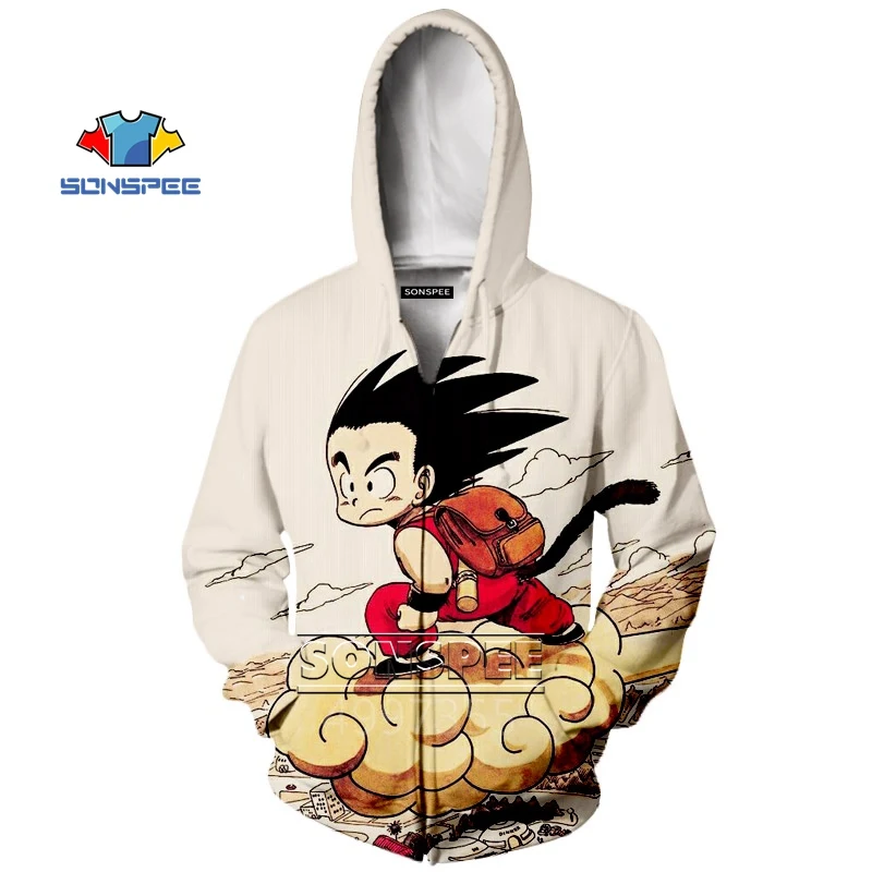 SONSPEE goku Harajuku Fashion Zip Hoodies Boys Girls Hoody 3D Printed Teens Dragon Ball Kids Children's Clothing hot sale ZIP50