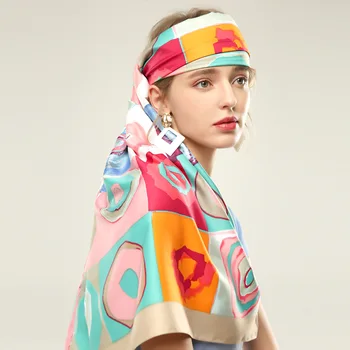 

Large Silk Head Scarf for Women Digital Print Foulard Soft Travel Blanket Wrap Stole [3387]