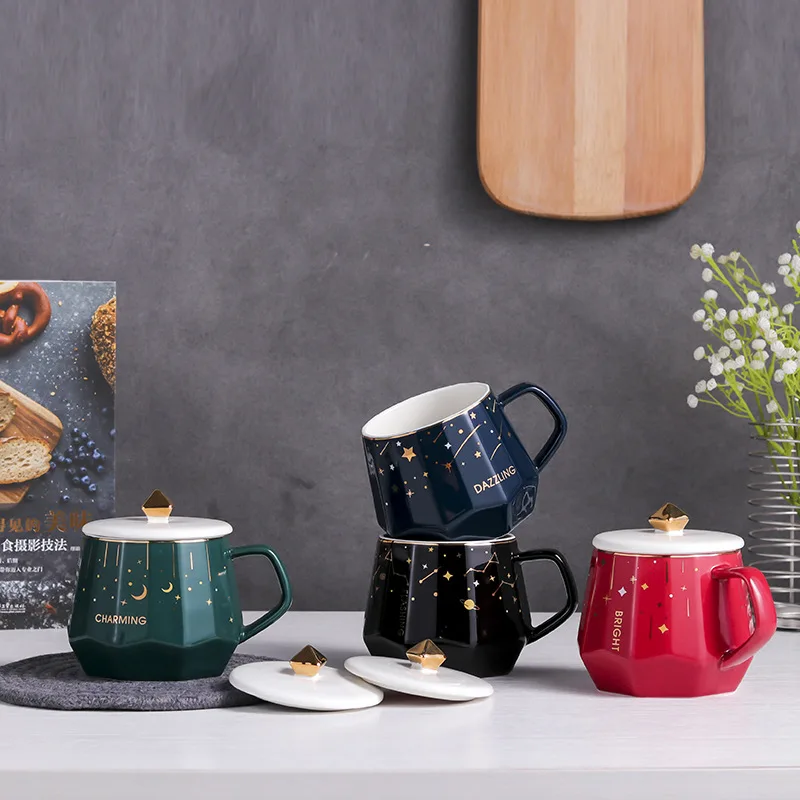 

Creative Nordic ins star diamond cup Ceramic Coffee Cup Office Water Cup Filter Tea Cup with Cover Cups ZM1029