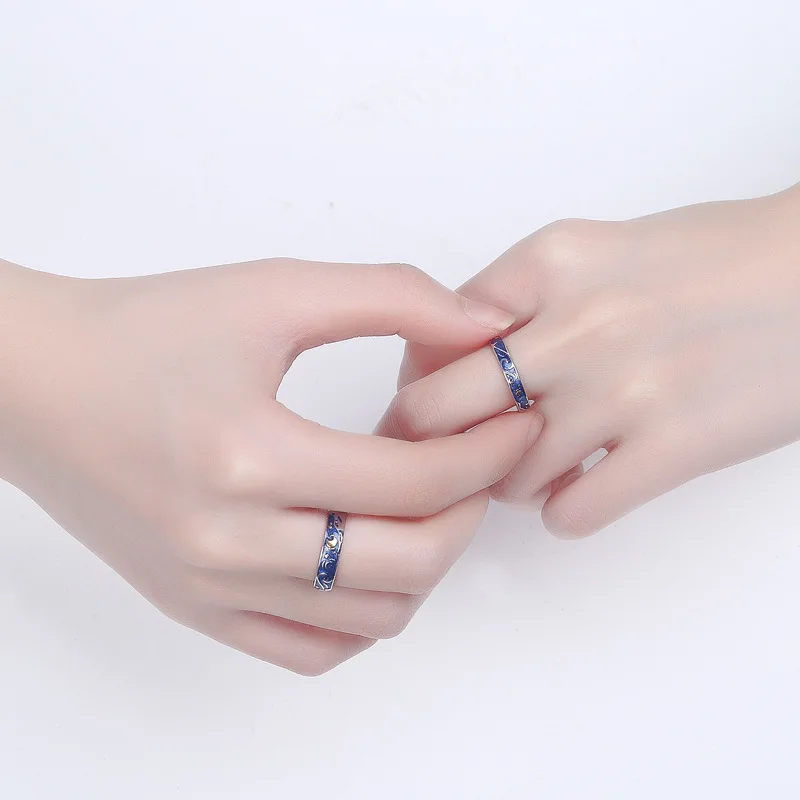 925 Sterling Silver Van Gogh Starry Sky Open Couple Ring For Women Men Romance Student Birthday Gift Premium Enamel Jewelry - Image 4