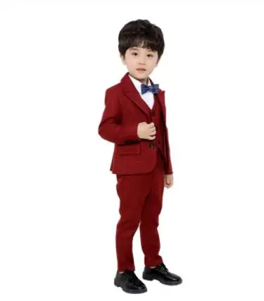 jacket vest pants Коллекция года, Официальные Детские костюмы для мальчиков Одежда для маленьких мальчиков, костюм для свадьбы, смокинг, праздничная одежда для подростков детская куртка, жилет, штаны, комплект из 3 предметов - Цвет: jacket vest pants