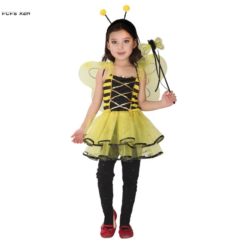 

Yellow M-XL Girls Bee Insect Cosplay Kids Children Halloween Fairy Anime Costume Carnival Purim Stage Show Role Play Party Dress