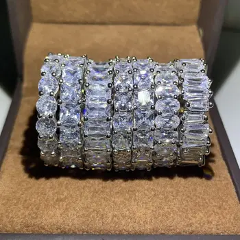 

Twinkle Eternity Band Promise ring 925 Sterling silver AAAAA cz Engagement Wedding Rings for women Men Finger Party Jewelry Gift