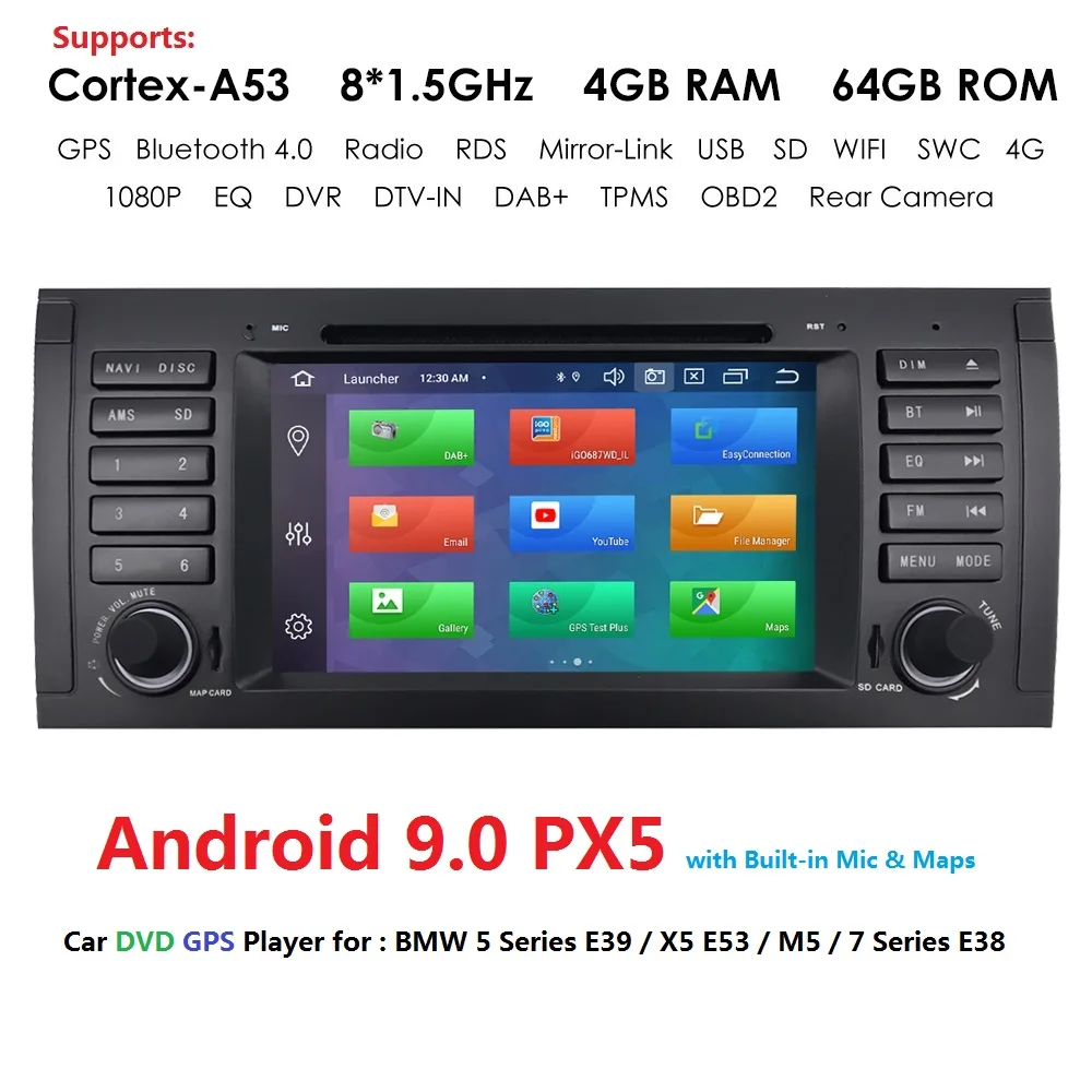 

For BMW E39 Range rover Car DVD Player with Octa Core Android 9.0 4G RAM 64G ROM IPS DSP DAB+ TMPS Bluetooth WiFi PX5